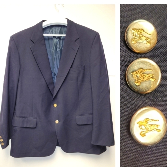 Burberry's Vintage Kensington Navy Gold Button Wool Sport Blazer Size XL - XXL - Picture 1 of 15